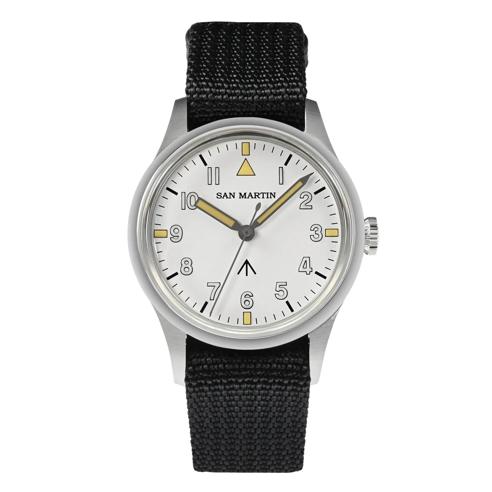 San Martin 36mm Pilot Men’s Watch – VH31 Mechaquartz Sweep Second Quartz Watch with Luminous Dial & Nylon Strap