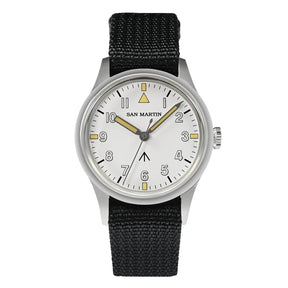 San Martin 36mm Pilot Men’s Watch – VH31 Mechaquartz Sweep Second Quartz Watch with Luminous Dial & Nylon Strap