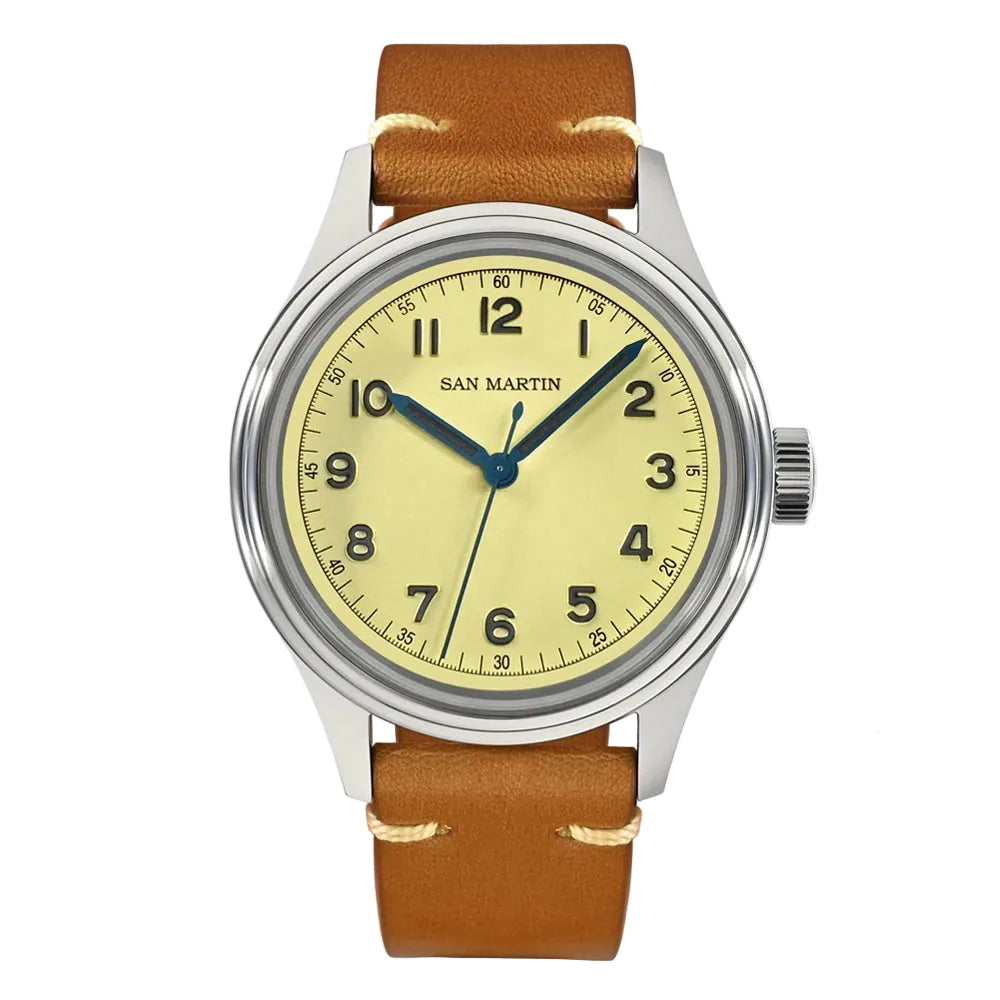 San Martin SN0108 38.5mm Vintage Pilot Watch – Automatic Military Style Men’s Watch with Sapphire Crystal & Leather Strap