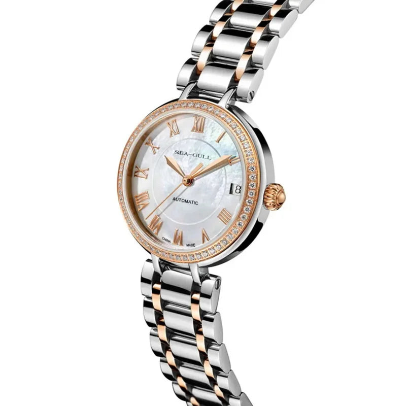 Seagull 417L Women’s Dress Watch – White Dial, Diamond Accent, Elegant Luxury Wristwatch