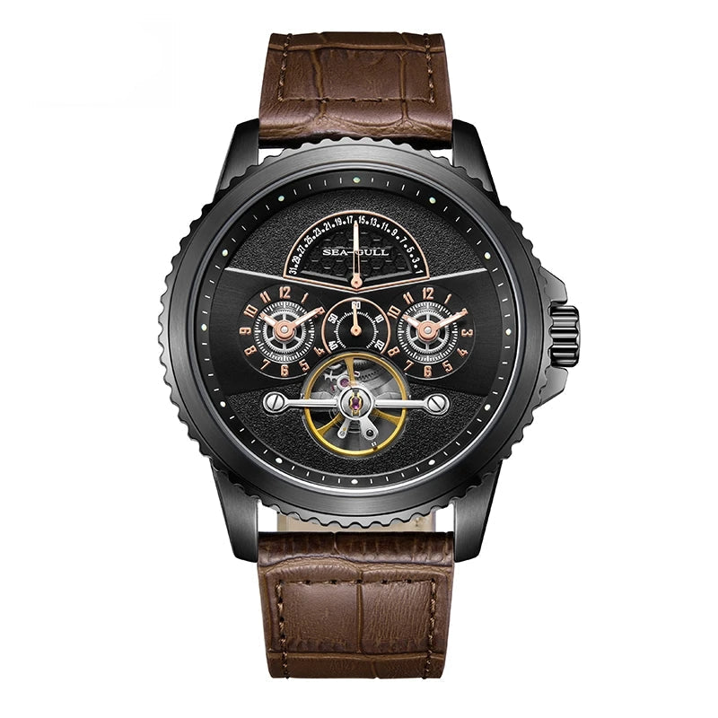 Seagull Flywheel Men’s Mechanical Watch – 44mm, Sapphire, Dual Time