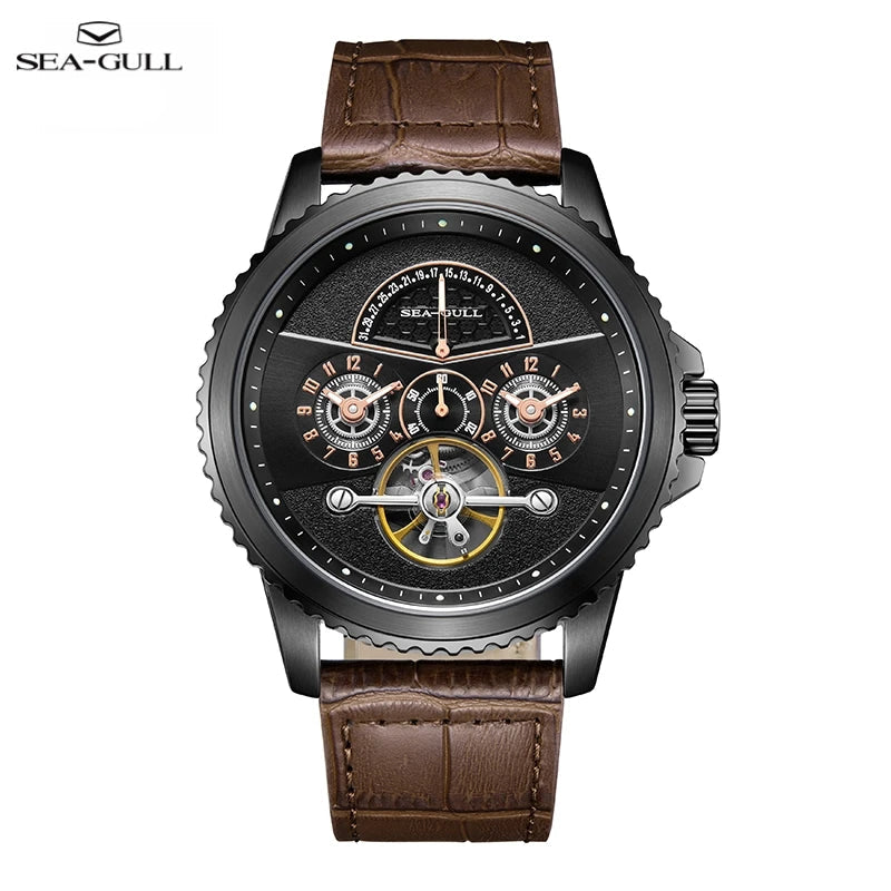 Seagull Flywheel Men’s Mechanical Watch – 44mm, Sapphire, Dual Time