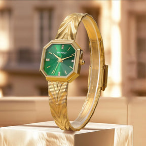 BERNY Women's Gold Quartz Watch – Octagonal Stainless Steel