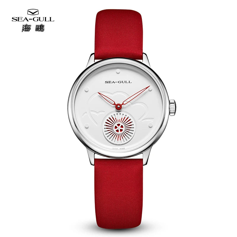 Seagull Women's Automatic Watch ST17 – Red Leather Strap Stainless Steel Waterproof 6130L
