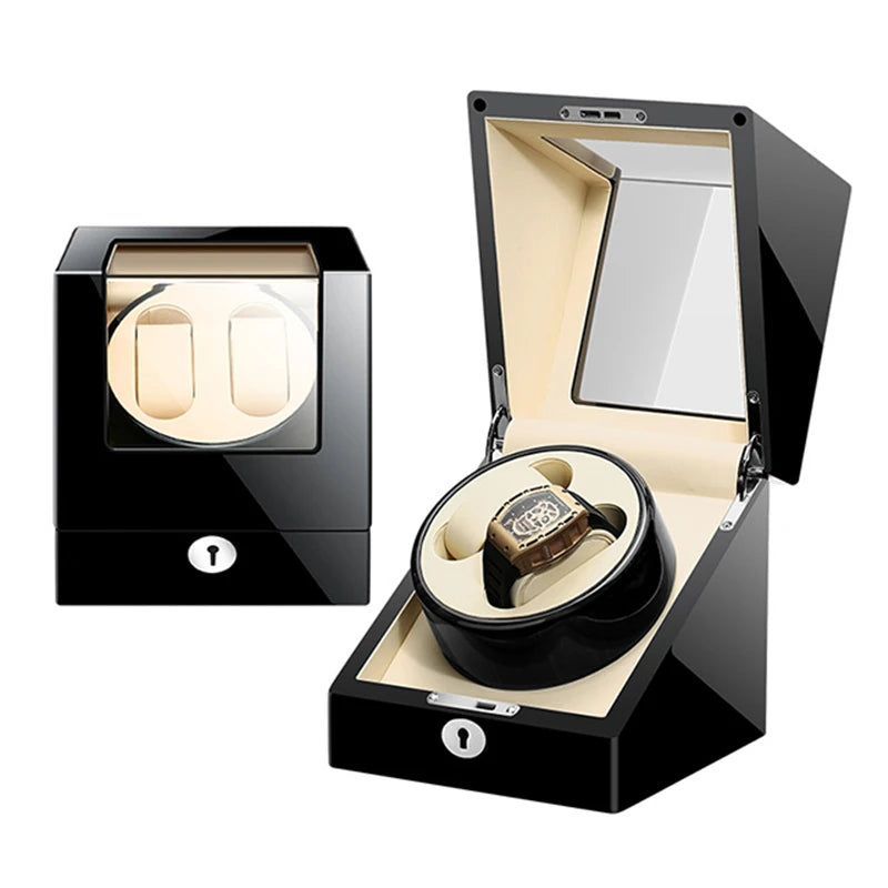 Embers Dual Watch Winder Box – Wooden Automatic Mechanical Watch Storage Case with 2 Ports Display & Safe Winding
