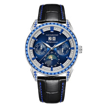 Hanboro 41.5mm Mechanical Watch: Automatic Multi-Dial with Day, Month, Date & Crystal Bezel