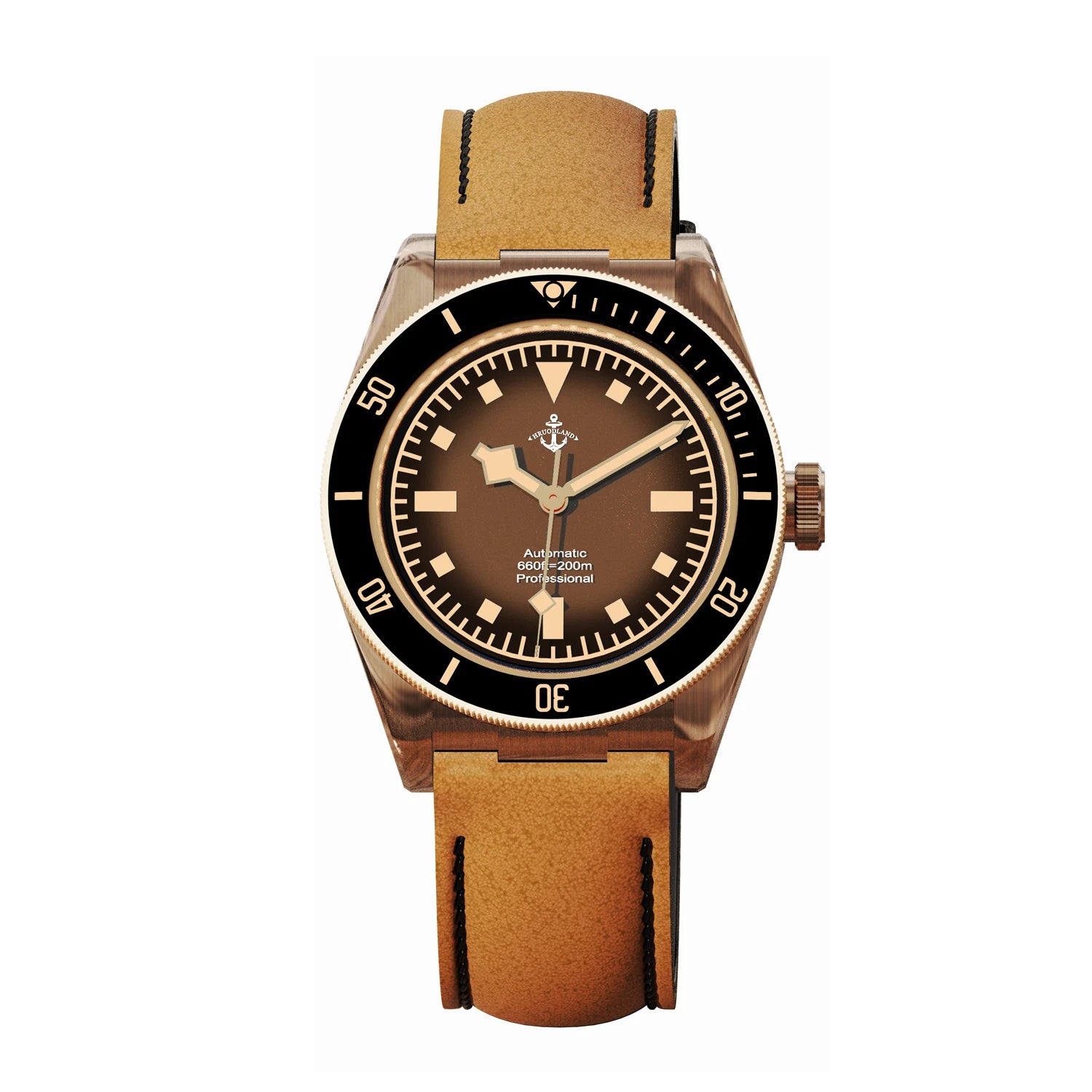 Hruodland Men’s Bronze Automatic Diver Watch 39mm – Sapphire Crystal, 20Bar Water Resistance, C3 Luminous, PT5000/SW200