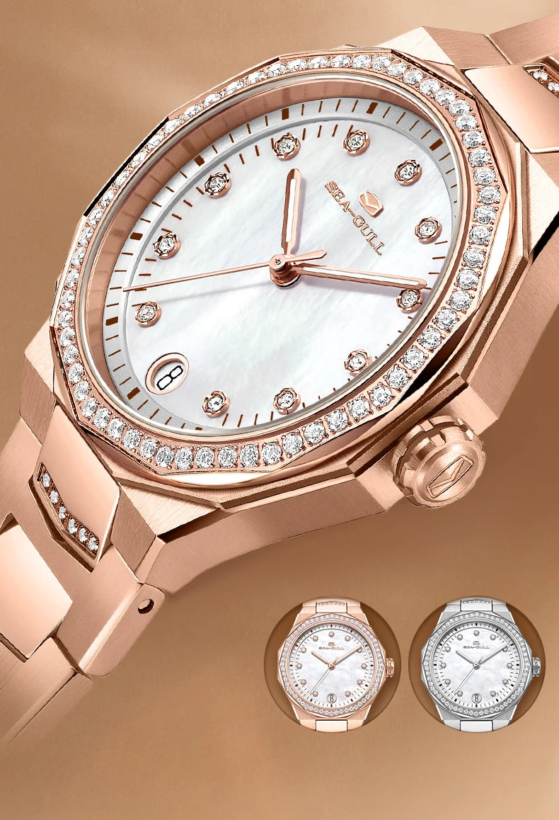 Seagull 1140L Ladies Mechanical Watch: Elegant Stainless Steel Design with Luminous Date