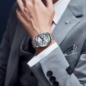 BERNY Men's Track Watch – Stainless Steel Panda Dial Rotating Bezel Casual