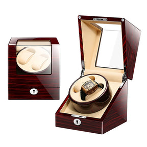 Embers Dual Watch Winder Box – Wooden Automatic Mechanical Watch Storage Case with 2 Ports Display & Safe Winding