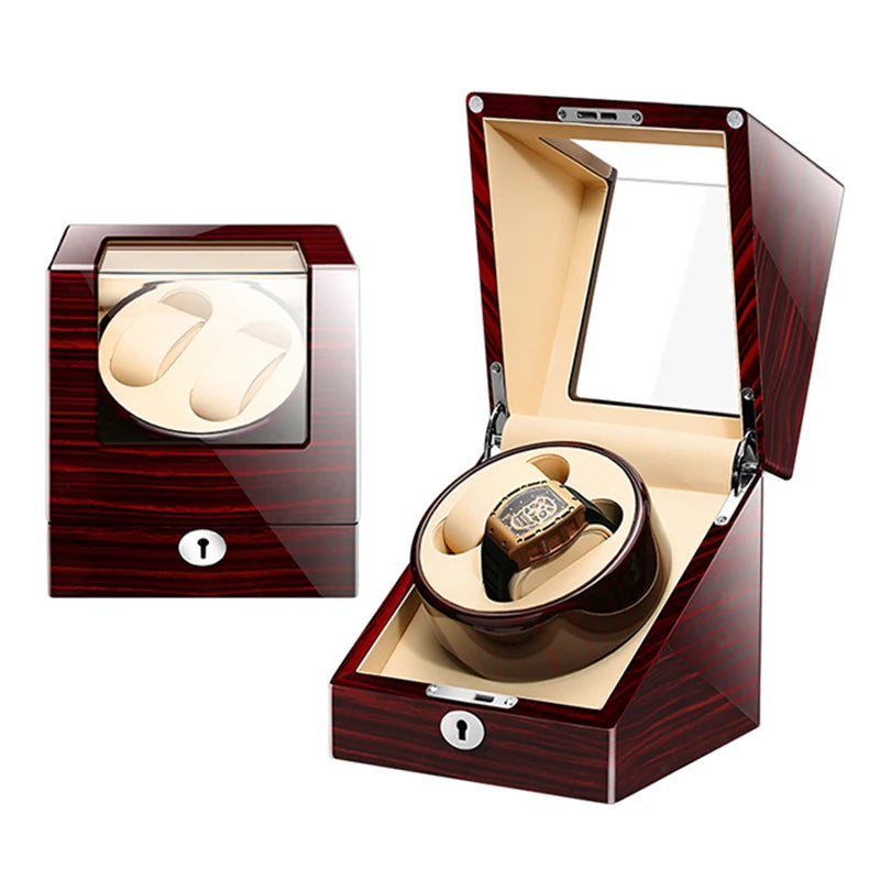 Embers Dual Watch Winder Box – Wooden Automatic Mechanical Watch Storage Case with 2 Ports Display & Safe Winding