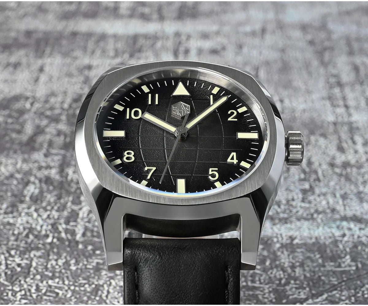 San Martin SN0026 38mm Automatic Men’s Sport Watch – Luxury Mechanical Wristwatch with Grid Texture Dial & 10Bar Water Resistance