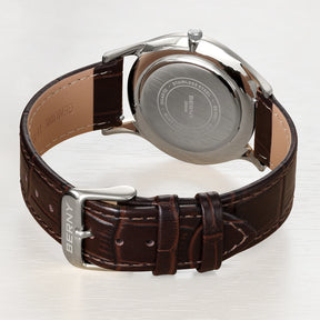 BERNY Men's Quartz Dress Watch 38mm – Slim Elegant Leather Strap Easy Read