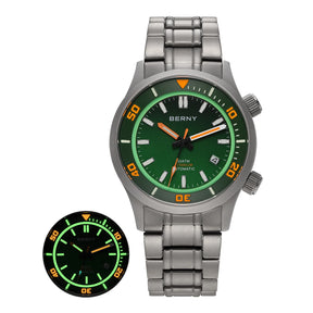 BERNY Men's Titanium Automatic Diver Watch – 20ATM, Sapphire, Miyota 8215