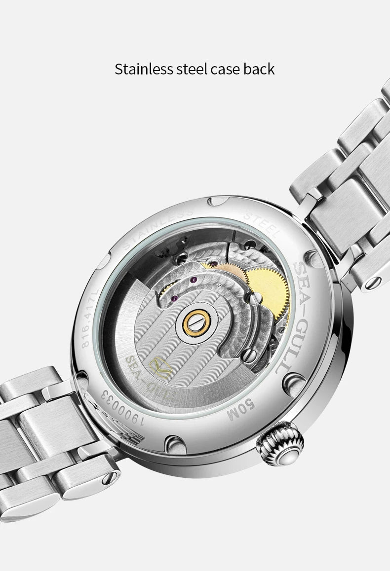 Seagull 417L Women’s Dress Watch – White Dial, Diamond Accent, Elegant Luxury Wristwatch