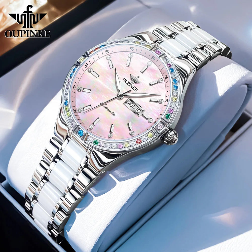 OUPINKE 3283 Women’s Automatic Watch – Luxury Mechanical, Day-Date, 50m Water Resistant