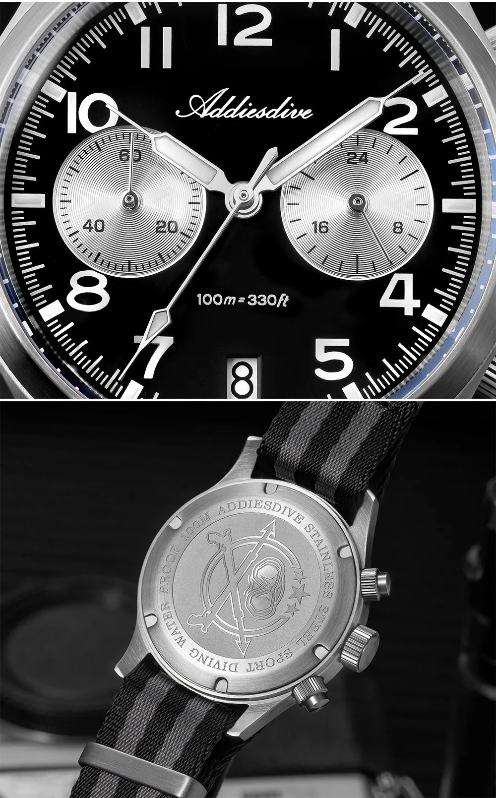 Addiesdive VK64 Chronograph Watch – 39mm, Sapphire, 100M Waterproof