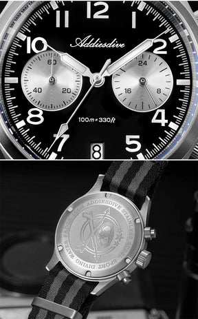 Addiesdive VK64 Chronograph Watch – 39mm, Sapphire, 100M Waterproof