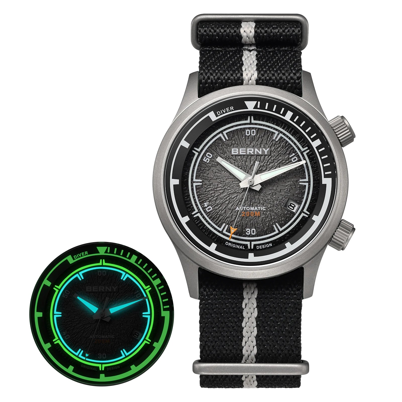 BERNY Men's Automatic Titanium Diver Watch – 20ATM Waterproof Sapphire Luminous