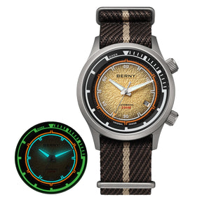 BERNY Men's Automatic Titanium Diver Watch – 20ATM Waterproof Sapphire Luminous