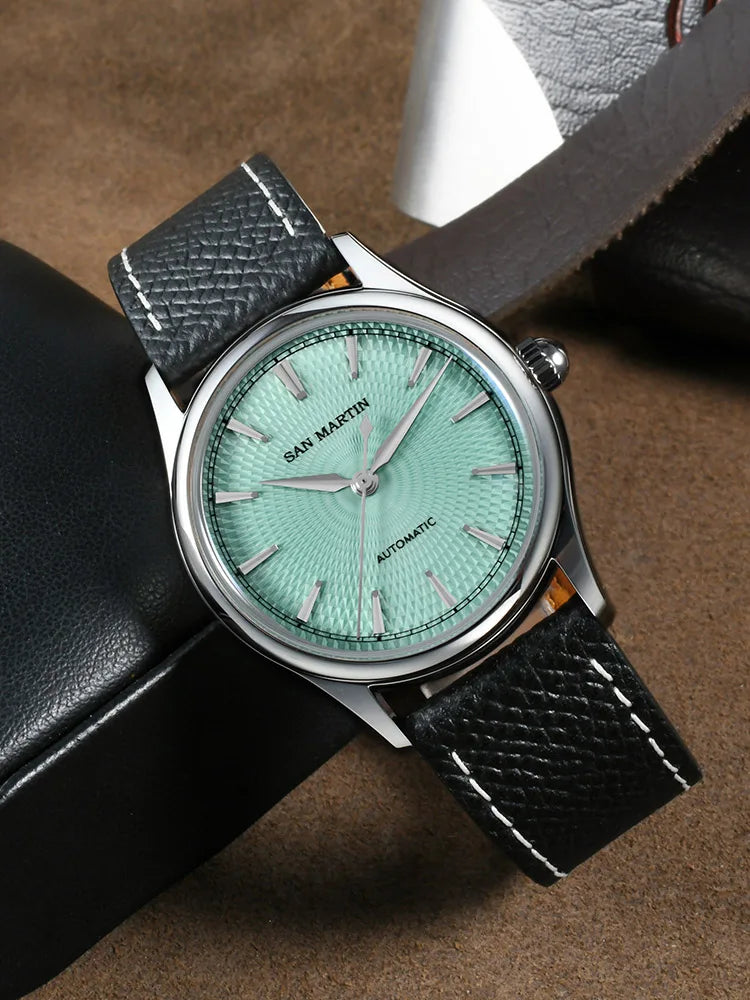 San Martin SN0110 Automatic Dress Watch – 37mm Textured Dial Sapphire Crystal Men's Mechanical Watch