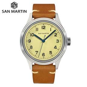 San Martin SN0108 38.5mm Vintage Pilot Watch – Automatic Military Style Men’s Watch with Sapphire Crystal & Leather Strap