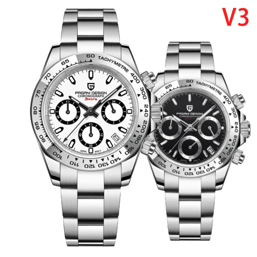 PAGANI DESIGN Men’s Chronograph Watch VK63 Quartz Stainless Steel Sapphire Crystal Luxury Wristwatch