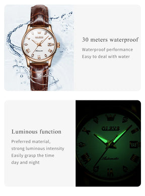 OLEVS Women’s Automatic Watch – Luxury Waterproof Luminous Chronograph Date Wristwatch 9932