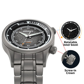 BERNY Men's Automatic Titanium Diver Watch – 20ATM Waterproof Sapphire Luminous