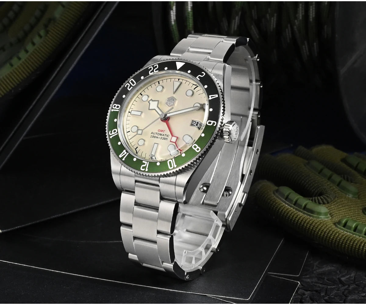 San Martin SN0109 GMT Automatic Watch – 39mm Sapphire Crystal, NH34 GMT Men's Luxury Watch