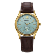 BERNY Luxury Men’s Dress Watch Slim Gold Quartz Classic Leather Strap Business Wristwatch