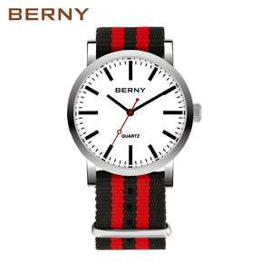 BERNY Men's Quartz Watch – Leather Strap Track Style Waterproof
