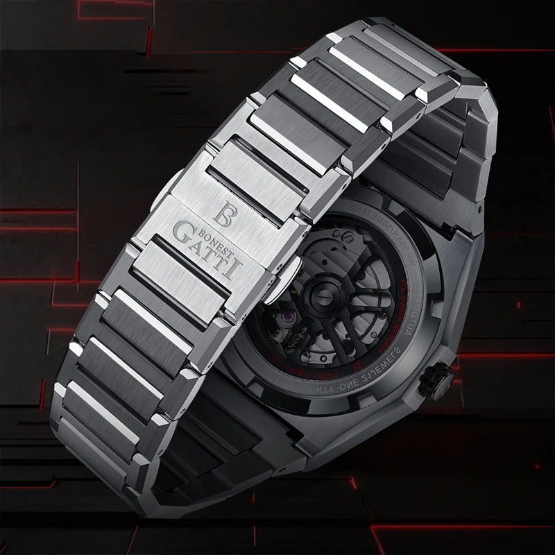 BONEST GATTI Men's Automatic Skeleton Watch – Mechanical, Luminous & Waterproof