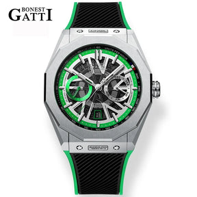 BONEST GATTI Men’s Automatic Mechanical Watch – Stainless Steel Case, Rubber Strap