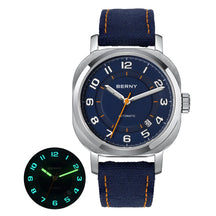 BERNY Women's Automatic Cushion Watch – Sapphire Luminous Canvas Strap Calendar