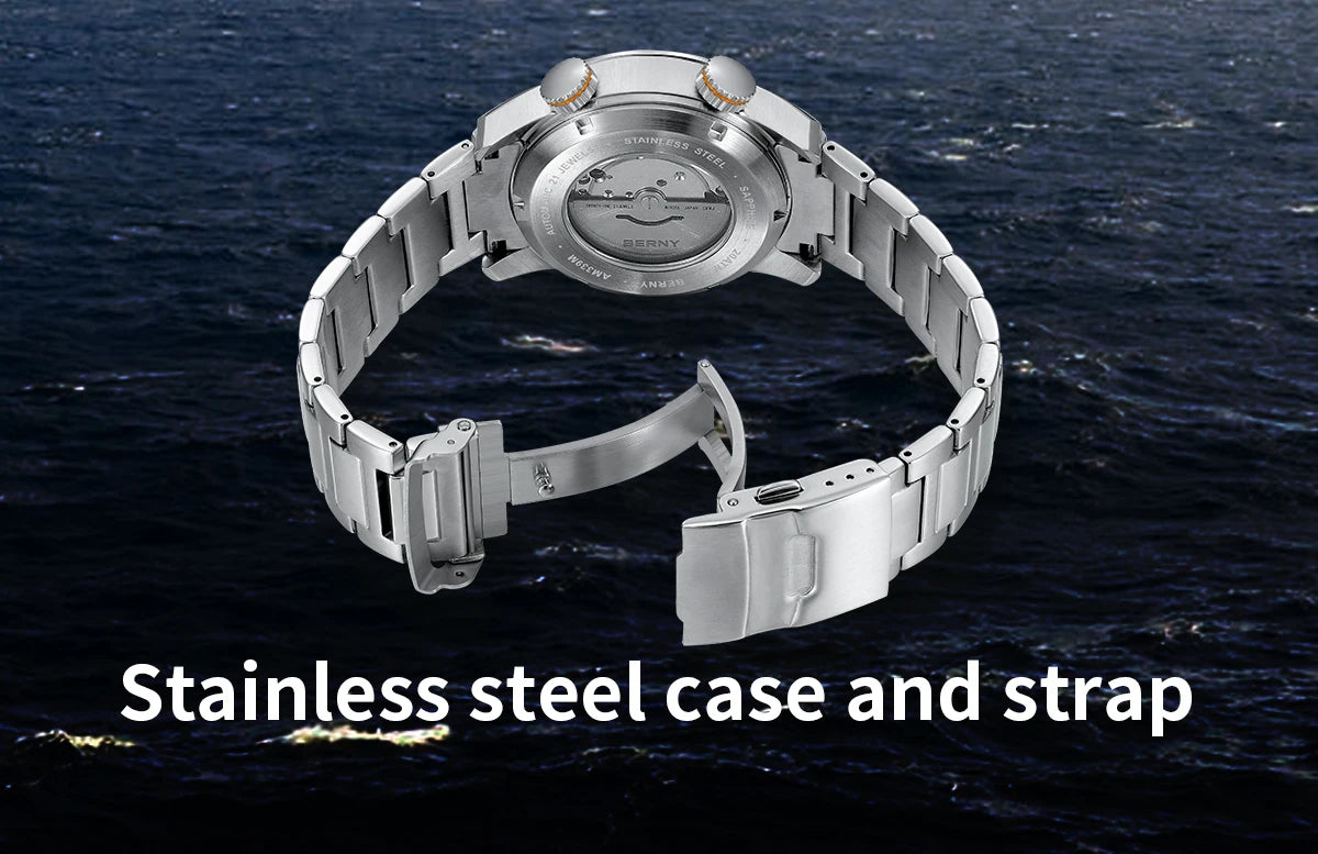 BERNY Automatic Dive Watch – 20ATM Waterproof Mechanical Watch with Sapphire Crystal & Super Luminous Dial