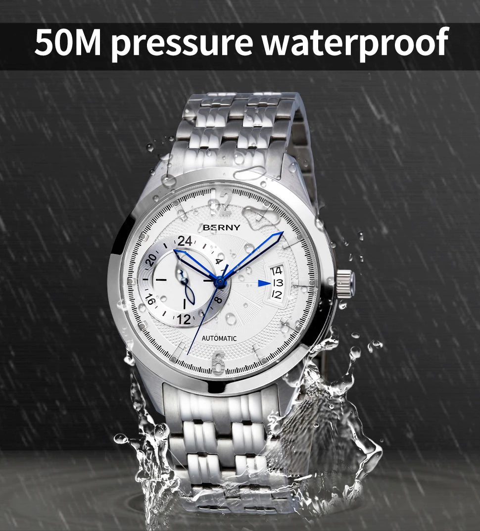 BERNY Men's Automatic Mechanical Watch – Multifunction Luminous Calendar Waterproof