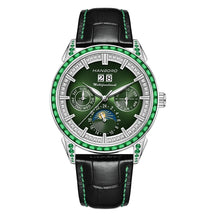 Hanboro 41.5mm Mechanical Watch: Automatic Multi-Dial with Day, Month, Date & Crystal Bezel