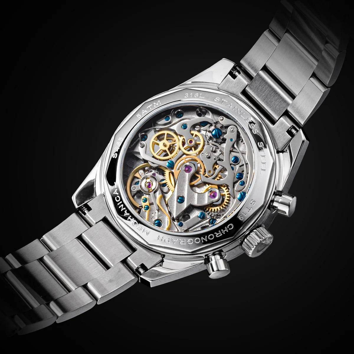 Sugess S465 Men’s Chronograph Watch 38mm – Mechanical, Gooseneck Movement, Sapphire Crystal, Roulette Dial