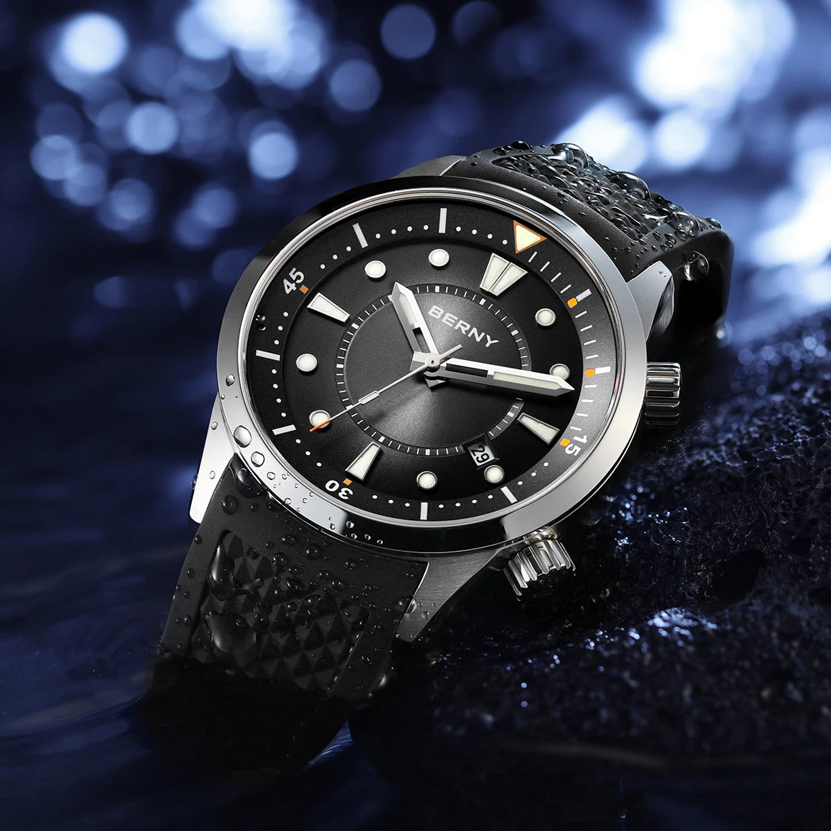 BERNY Men's Automatic Diver Watch – 200M Waterproof, Miyota 8215, Sapphire