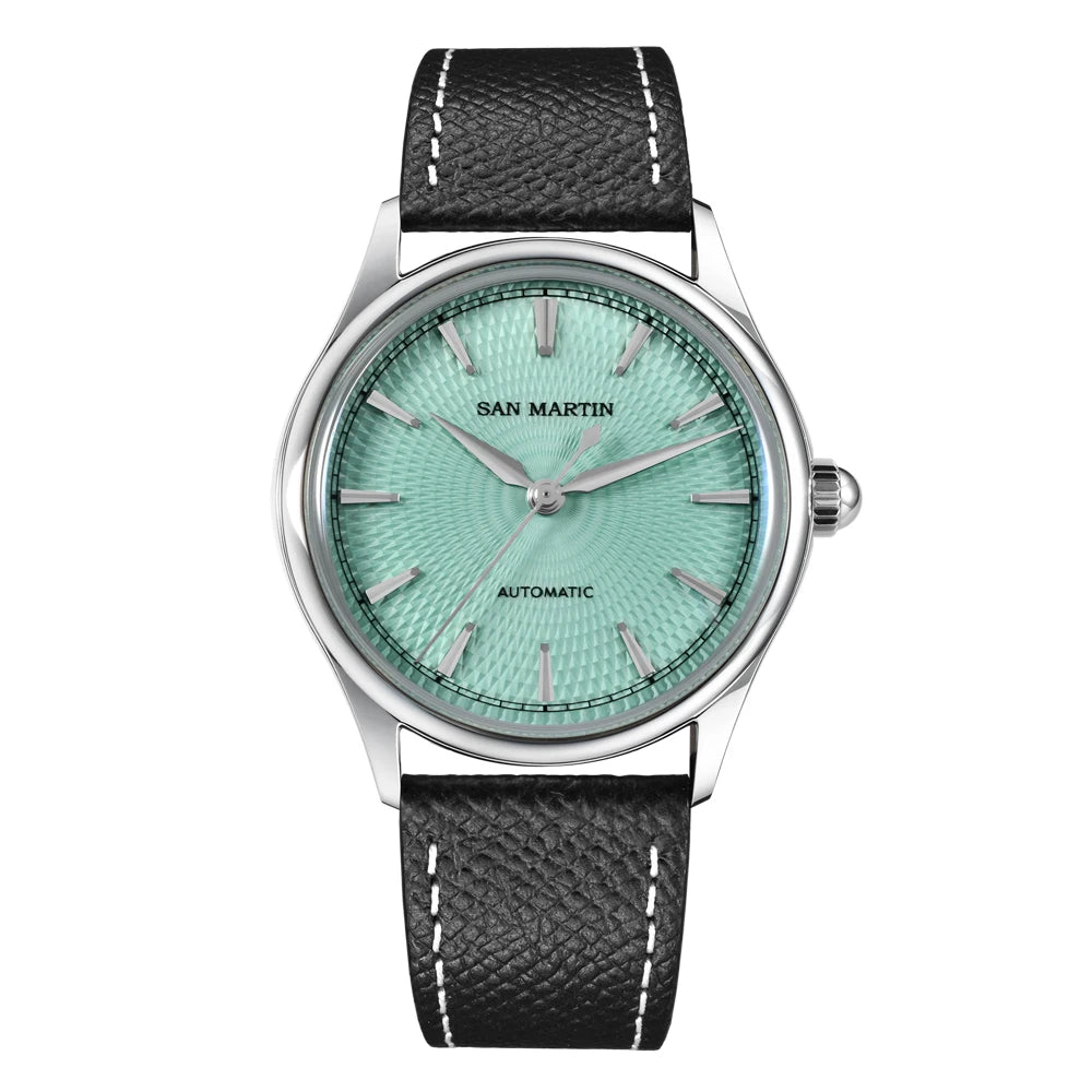 San Martin SN0110 Automatic Dress Watch – 37mm Textured Dial Sapphire Crystal Men's Mechanical Watch