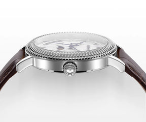 BERNY Men's Moon Phase Quartz Watch 40mm – Calendar Dress Watch Leather Strap