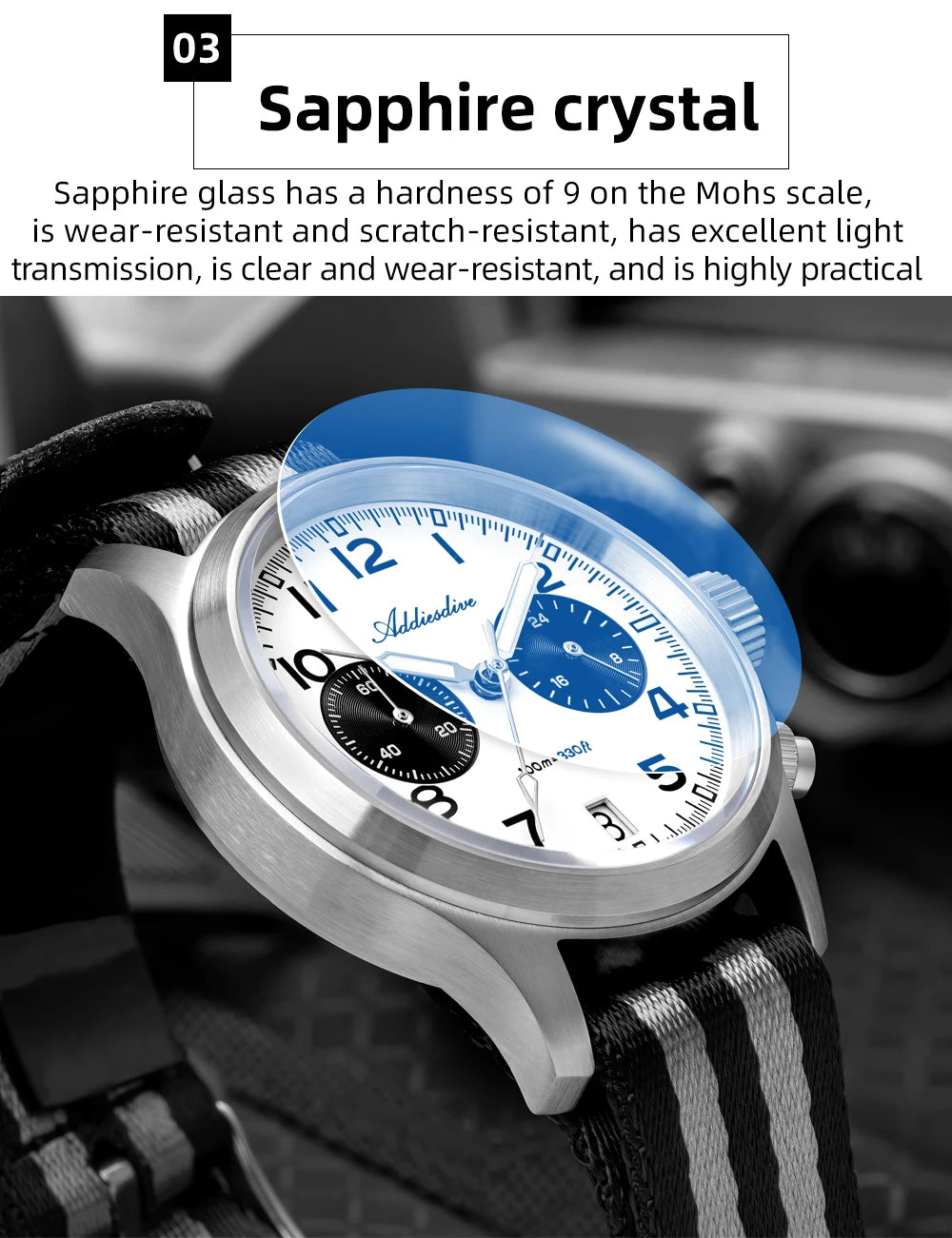 Addiesdive VK64 Chronograph Watch – 39mm, Sapphire, 100M Waterproof