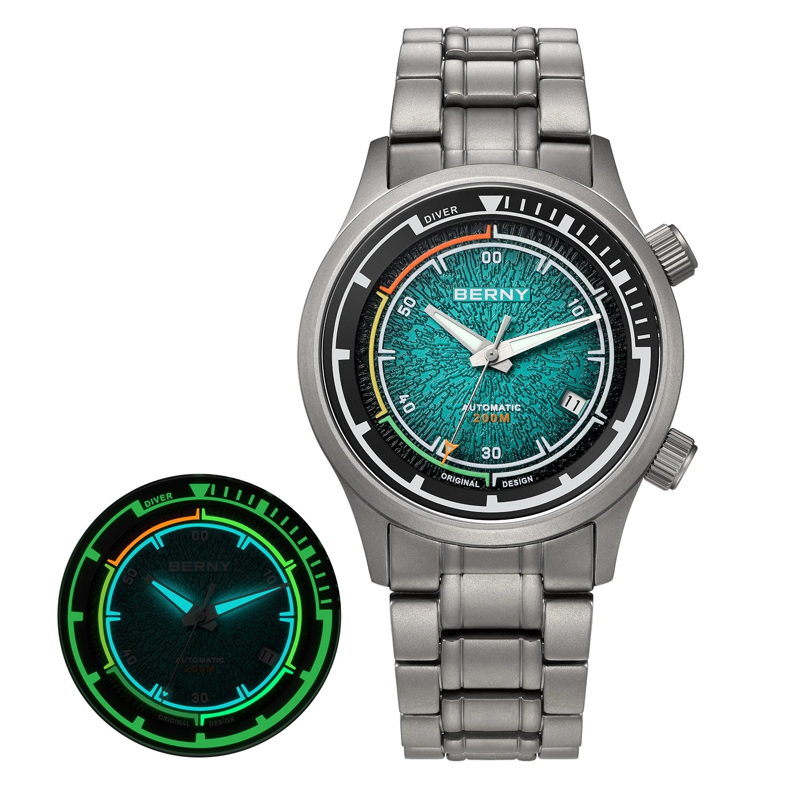 BERNY Men's Automatic Titanium Diver Watch – 20ATM Waterproof Sapphire Luminous