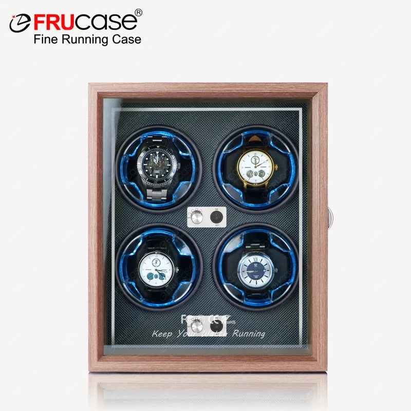 FRUCASE Wooden Watch Winder Box – 4-Slot Automatic Watch Storage Display with LED Light