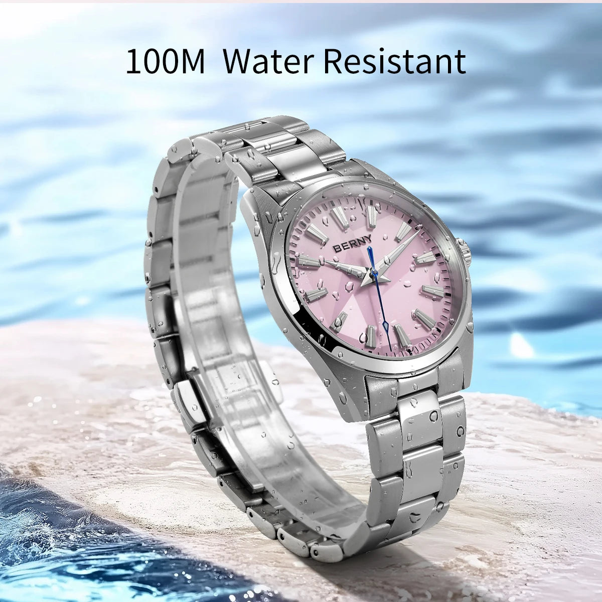 BERNY Women's Quartz Watch 39mm – Sapphire AR Coated 100M Waterproof Stainless Steel