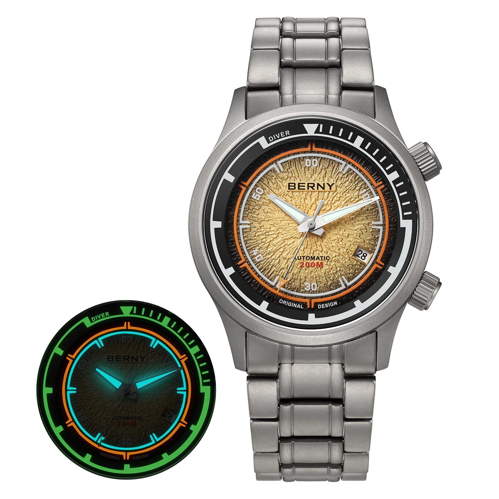 BERNY Men's Automatic Titanium Diver Watch – 20ATM Waterproof Sapphire Luminous