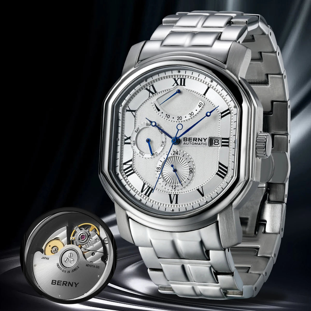 BERNY Men’s Automatic Mechanical Watch – Luxury Sapphire Self-Winding Waterproof Wristwatch