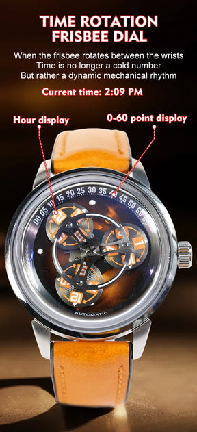 Hanboro Men's Automatic Watch - Rotating "Frisbee" Dial Mechanical Timepiece