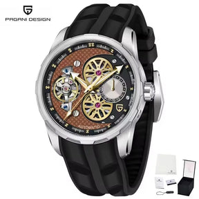 PAGANI DESIGN Men’s Automatic Skeleton Watch – Sapphire Crystal, 100m Water Resistant, Tourbillon Style